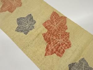 紗紬紅葉模様織出し名古屋帯